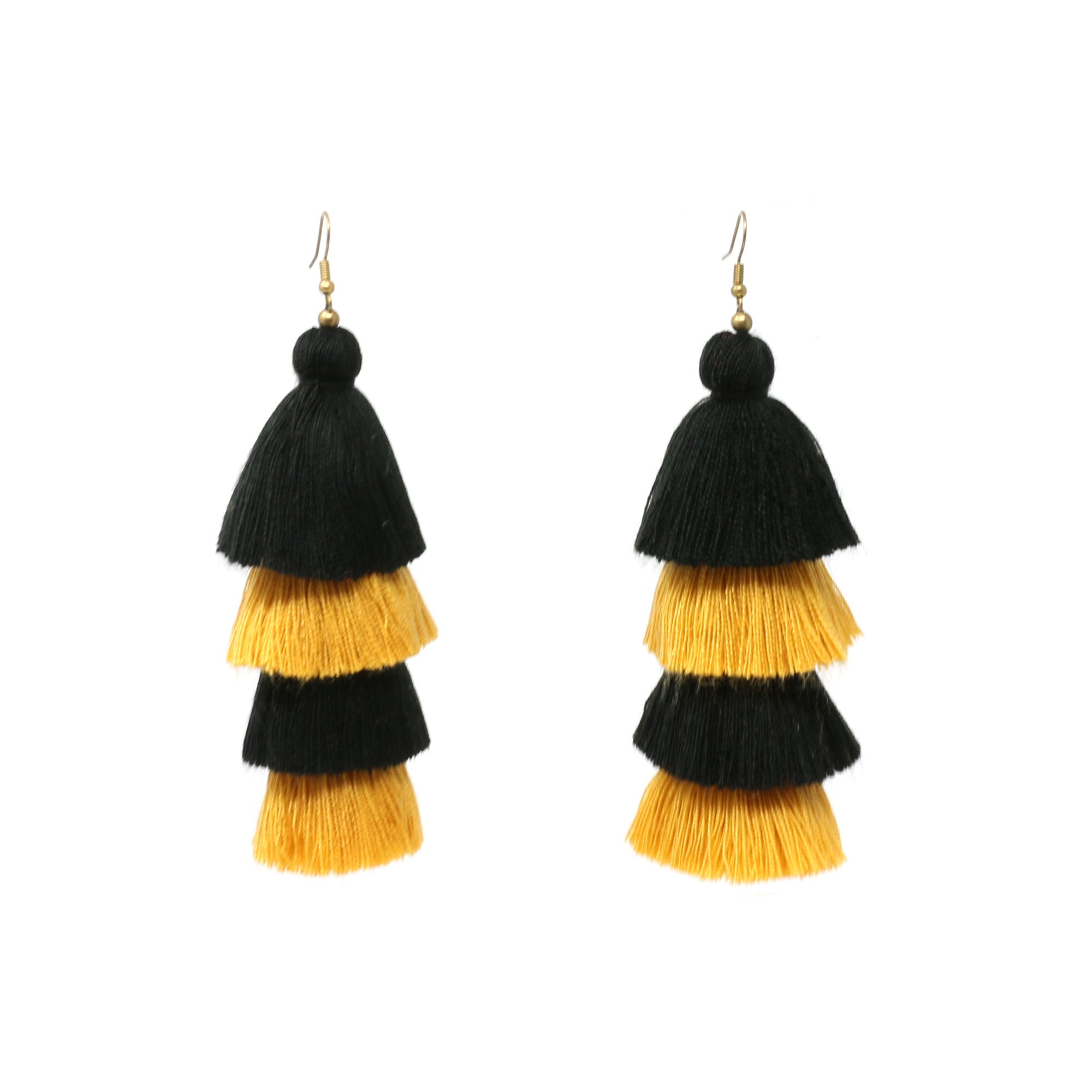 Ixtapa Black and Mustard Tassel Earrings
