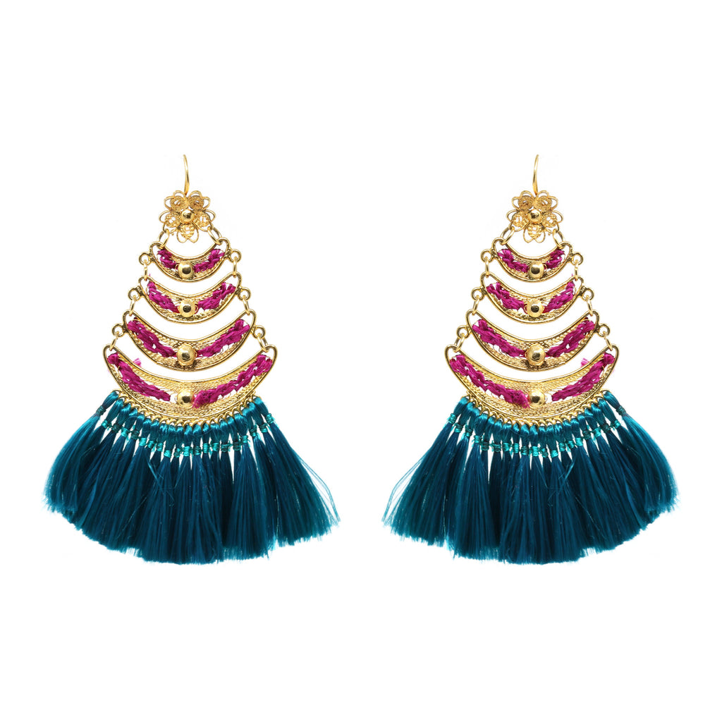 Fiesta Purple / Petrol Blue Filigree Earrings