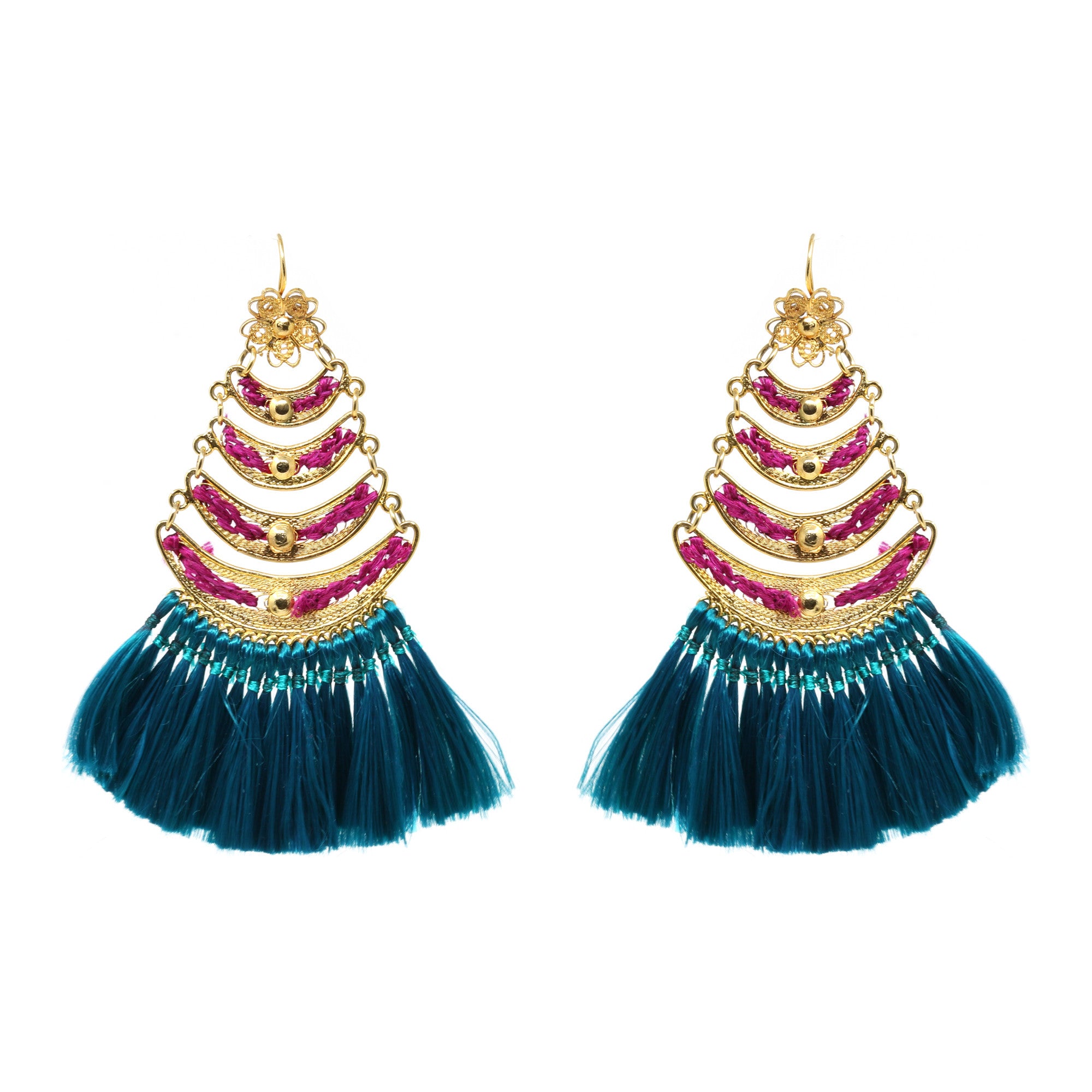 Fiesta Purple / Petrol Blue Filigree Earrings