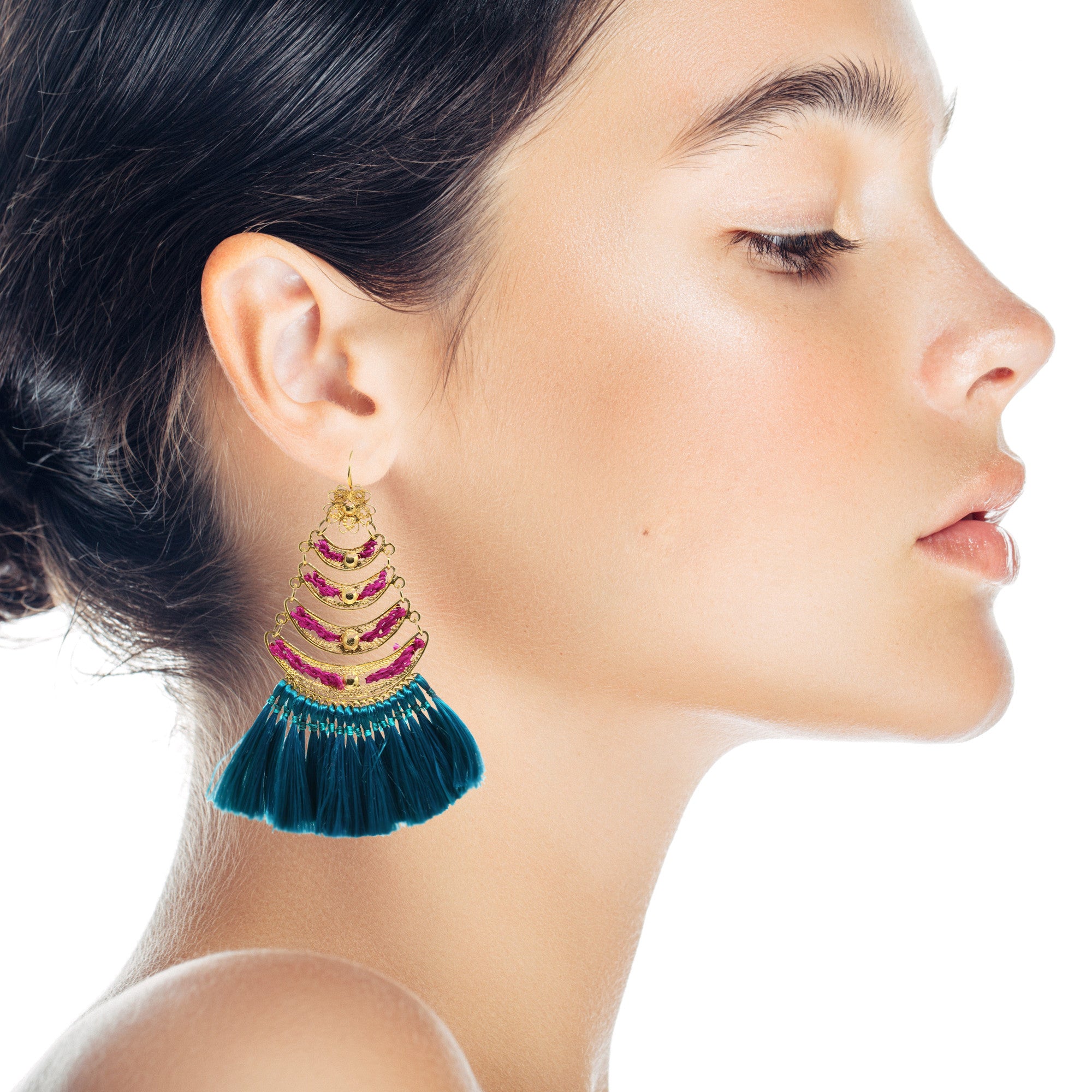 Fiesta Purple / Petrol Blue Filigree Earrings