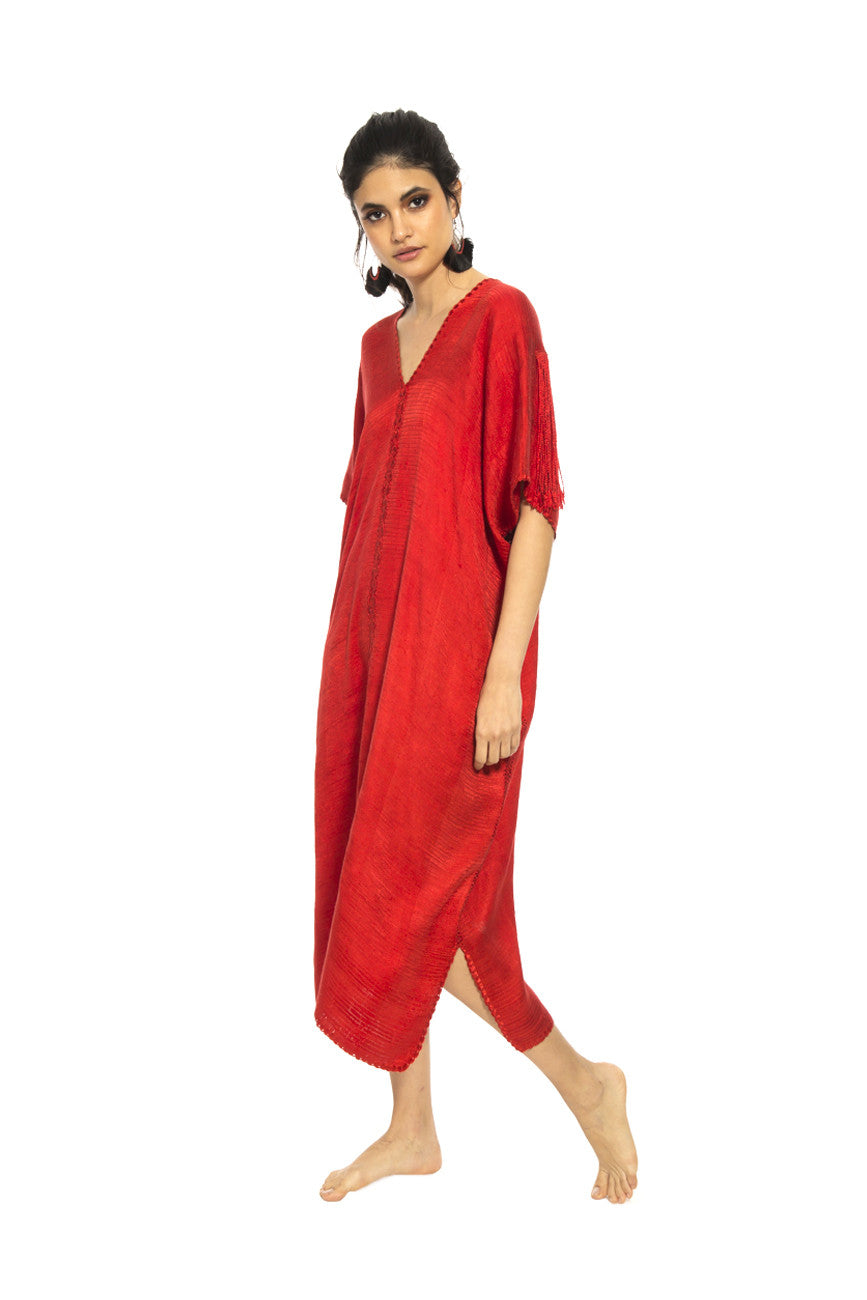 Cajonos Red Silk Huipil Dress