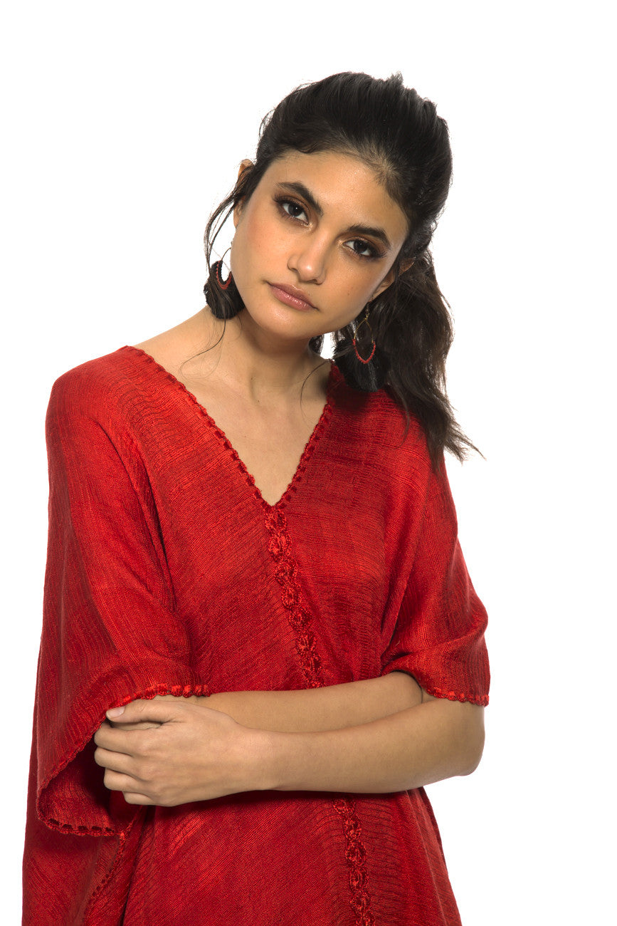 Cajonos Red Silk Huipil Dress