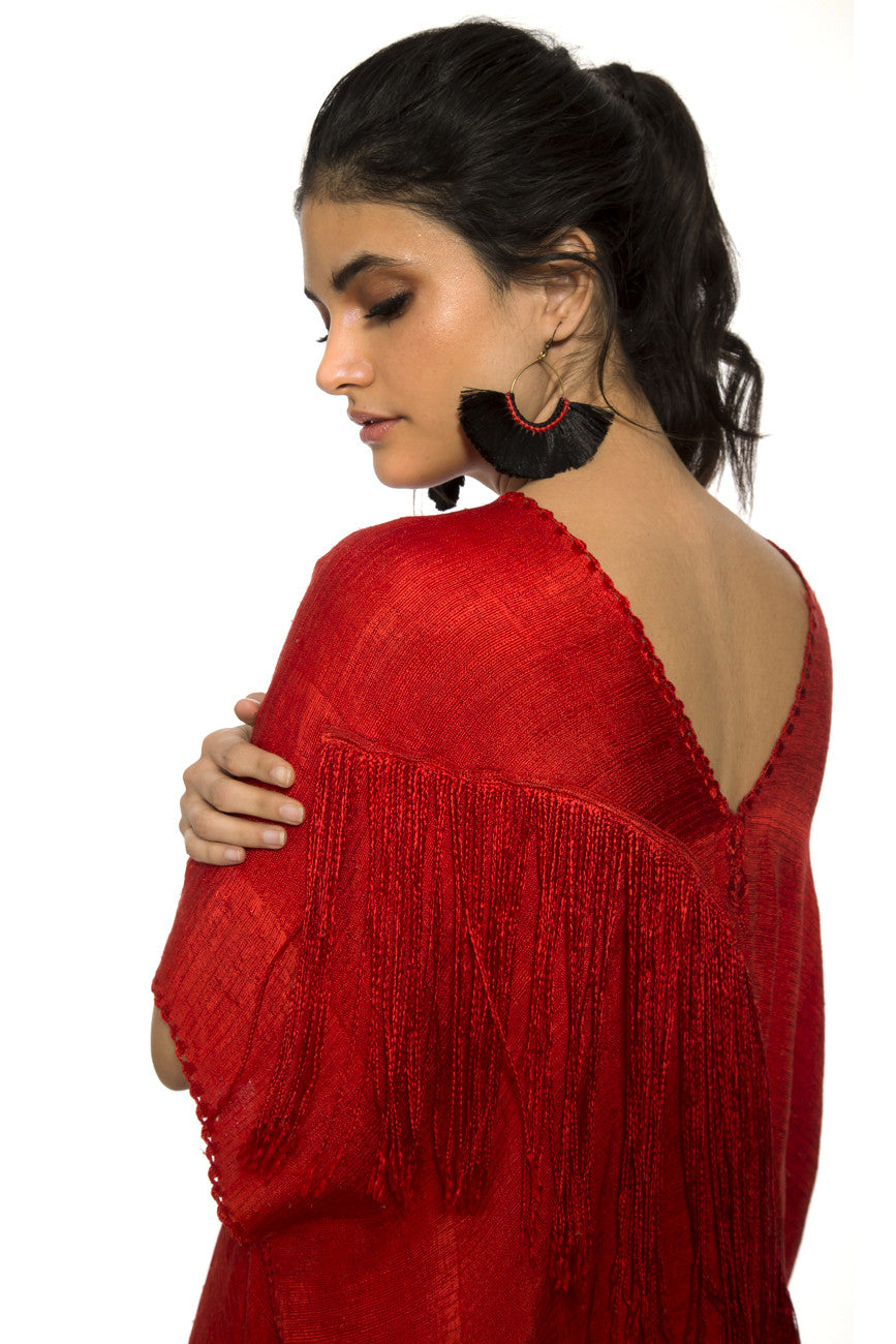Cajonos Red Silk Huipil Dress