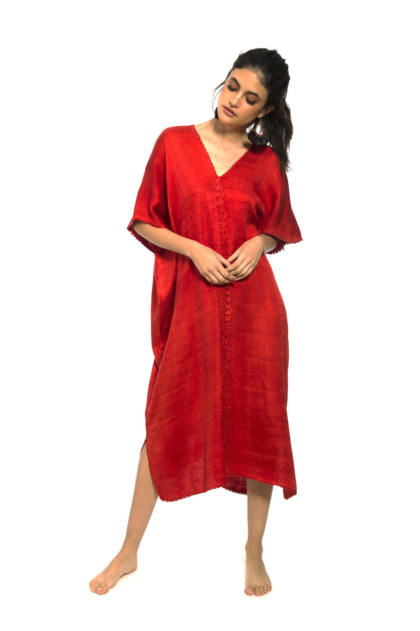 Cajonos Red Silk Huipil Dress